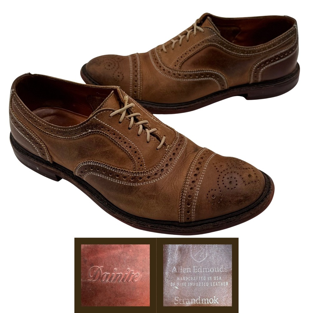 Allen Edmonds Strandmok Cap Toe Brogue Oxford Men Brown Leather Dainite USA Made